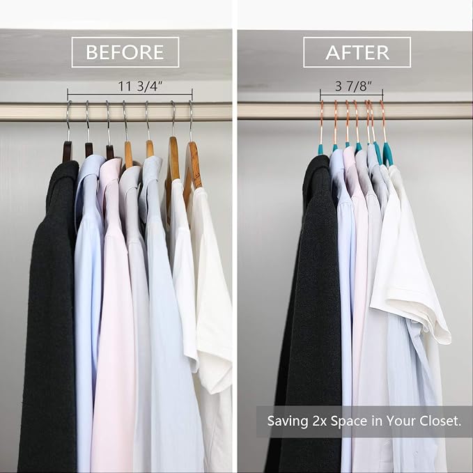 MIZGI Premium Velvet Hangers (50 Pack) Heavy Duty - Non Slip Felt Suit Hangers Teal/Turquoise - Rose Gold Hooks, Space Saving Clothes Hangers