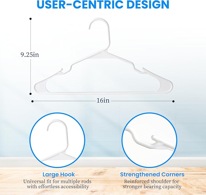 Simple Deluxe 50 Pack Plastic Hangers, Lightweight and Space-Saving Hangers, Durable Clothes Hangers for Shirts, Coats, Dresses, Pants, White