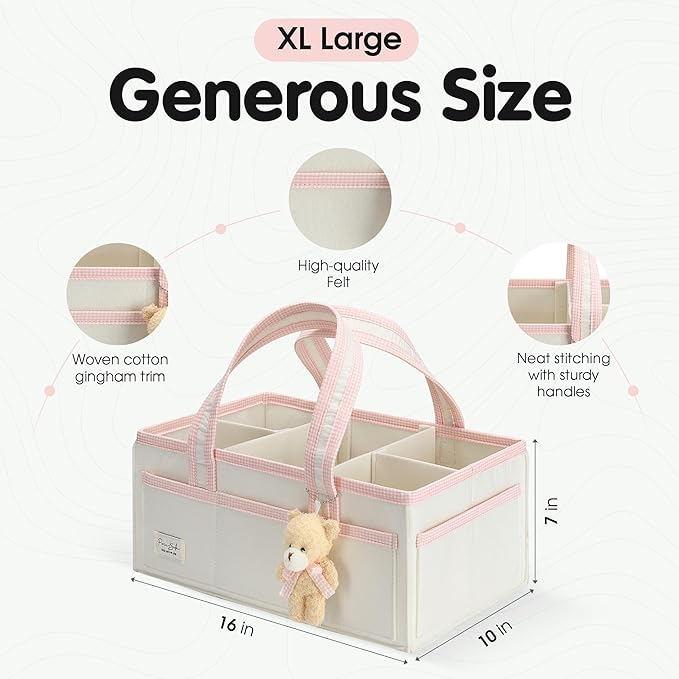 PeraBella Baby Diaper Caddy Organizer, XL Baby Basket Shower Gift Caddy, Portable Felt Changing Table Basket, Nursery Storage Bin, Newborn Boy and Girl Essentials for Registry, Car Diaper Organizer