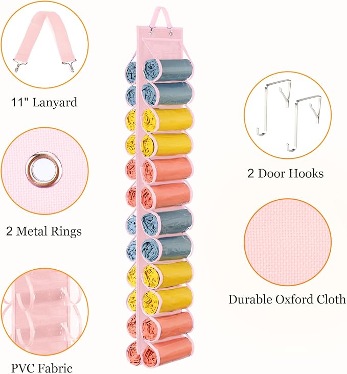 Lirex Hanging Yoga Legging Storage Organizer with 24 Pockets, Foldable Oxford Cloth Hanging Closet Organizer Shirts Jeans Storage Hanger Socks Holder for Family Closet Bedroom, Pink