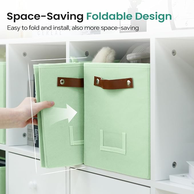 FinishingBo 6-Pack Storage Cubes with Handles & Label Holders Basket, Closet Cube Home Organizer Bins(Green, 10.5*10.5*11 inch)