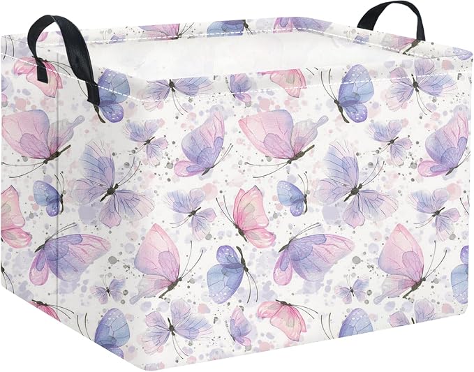 Rectangular Kids Storage Basket for Home Kitchen Girls Cute Storage Bin Organizer Shelf Book Room Decor(Fancy Butterfly)