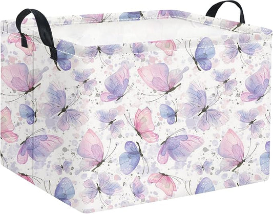 Rectangular Kids Storage Basket for Home Kitchen Girls Cute Storage Bin Organizer Shelf Book Room Decor(Fancy Butterfly)