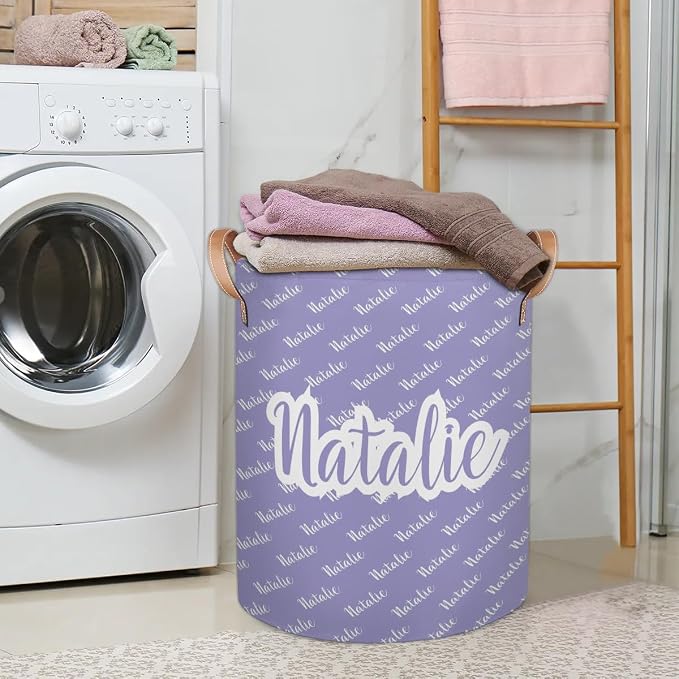 Personalized Laundry Basket, Custom Gift Laundry Hamper, Collapsible Nursery Waterproof Laundry Baskets, Dirty Clothes Toy Hamper with Handles Purple Name