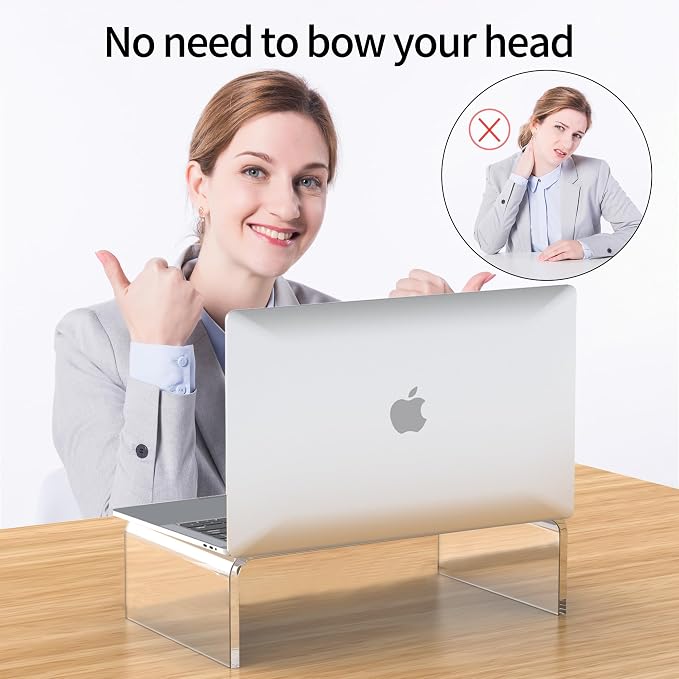 Acrylic Monitor Stand Riser L12.5''xW7.5''xH4'' Acrylic Laptop Stand Riser Clear Computer & Laptop Stand for Desk, Compatible with All Notebooks and Monitor, Decoration for Office & Home