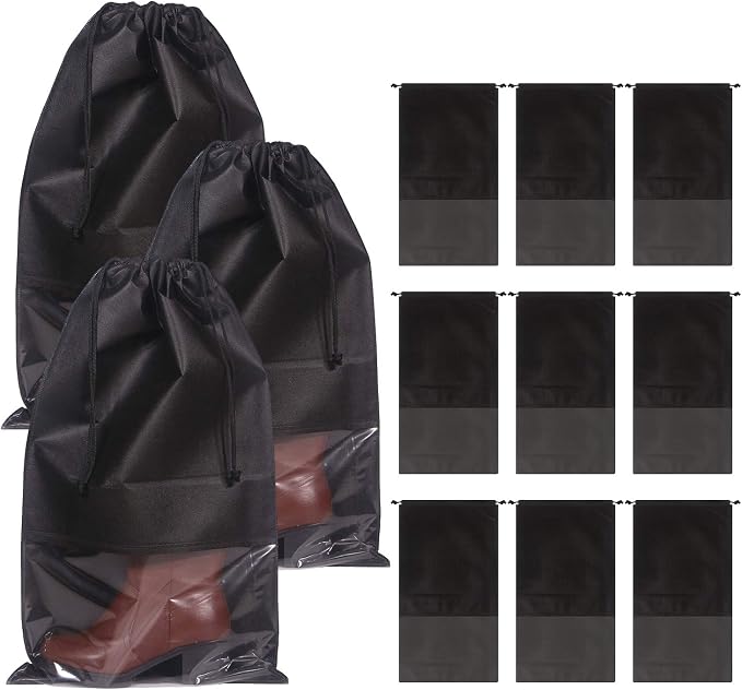 DIOMMELL 12 Pack Tall Boot Bags for Travel Non-Woven with Rope for Women Large Shoe Protector Cover Storage Organizers Pouch
