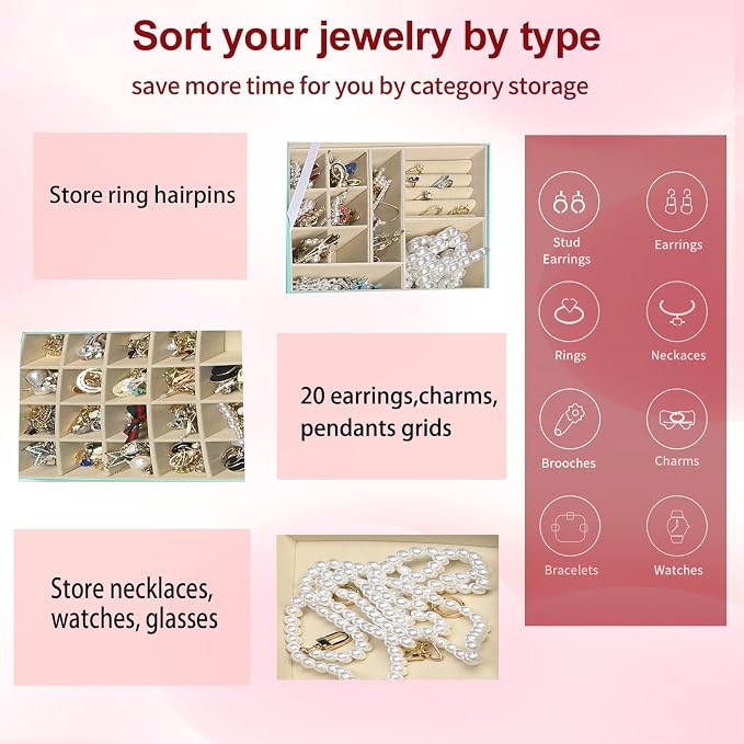 BOOVO Clear Lid Jewelry Box,3 Layers Jewelry Organizer Large Jewelry Storage Box with 2 Drawers,Jewelry Holder Organzier of Rings Earrings Necklace Bracelets for Women (Turquoise, 3 Layer)