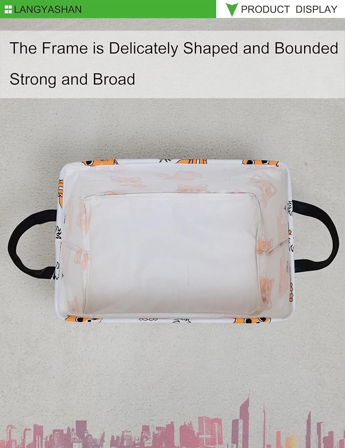 Rectangular Collapsible Storage Basket Nursery Organizer Fox | Storage Bin Foldable Canvas with Handles for Organizing Home Kitchen Children Toys Office Closet Shelf Baskets