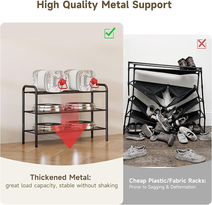 Shoe Rack,Long Shoe Organizer for Closet,Wide Shoe Storage for Entryway, 3 Tier Sturdy Metal Free Standing Shoe Shelf