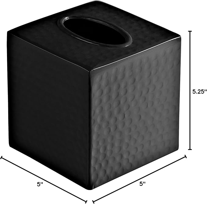 Monarch Abode Tissue Box Cover Square – Hand Hammered Black Metal Tissue Holder Box for Bathroom Accessory, Aesthetic Decorative Facial Napkin Cube for Modern Home Decor