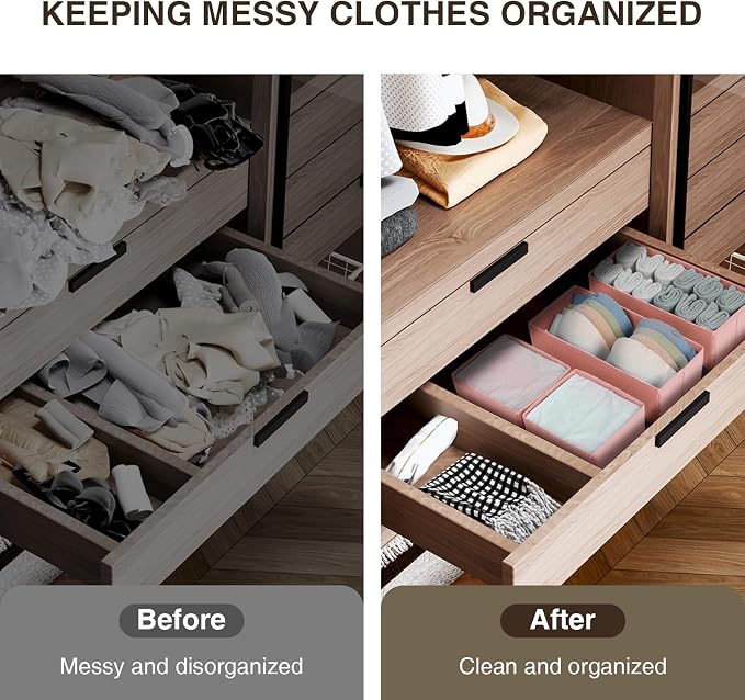 DIMJ Fabric Drawer Organizer Bins - 12 Pack Foldable Sock & Clothes Organizer - Pink
