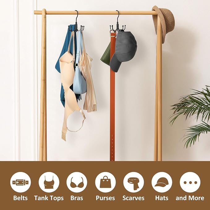 ZEDODIER Purse Hanger Organizer for Closet, Rotatable Sturdy Purses Holder Holds 8 Bags, Metal Space Saving Closet Organizers and Storage, Black