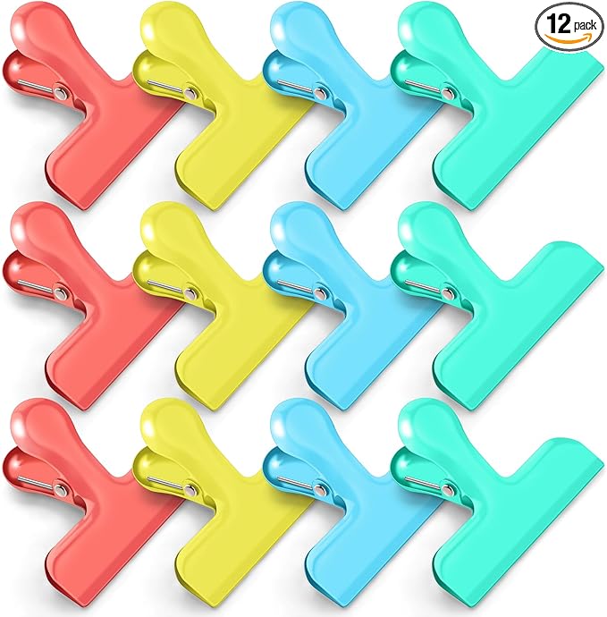 Chip Bag Clips, 12 Pack Heavy Duty Chip Clips & Food Clip, Air Tight Seal Bag Clip for Kitchen and Office to Seal Coffee Bags, Paper Sheets (Multi-Color)