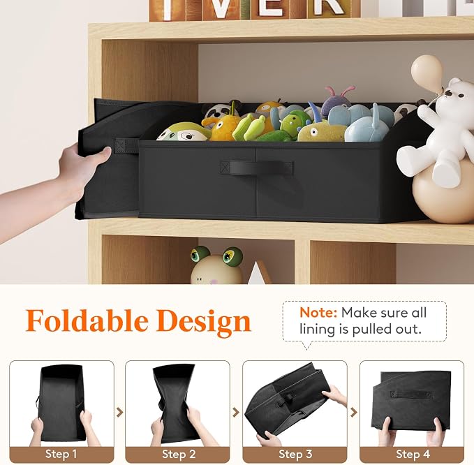 Lifewit Trapezoid Closet Storage Bins for Shelf, 6 Packs Non-woven Closet Organizer Baskets with Handles, Foldable Clothes Containers Boxes for Clothing, Book, Purse, 23L, Extra Large, Black