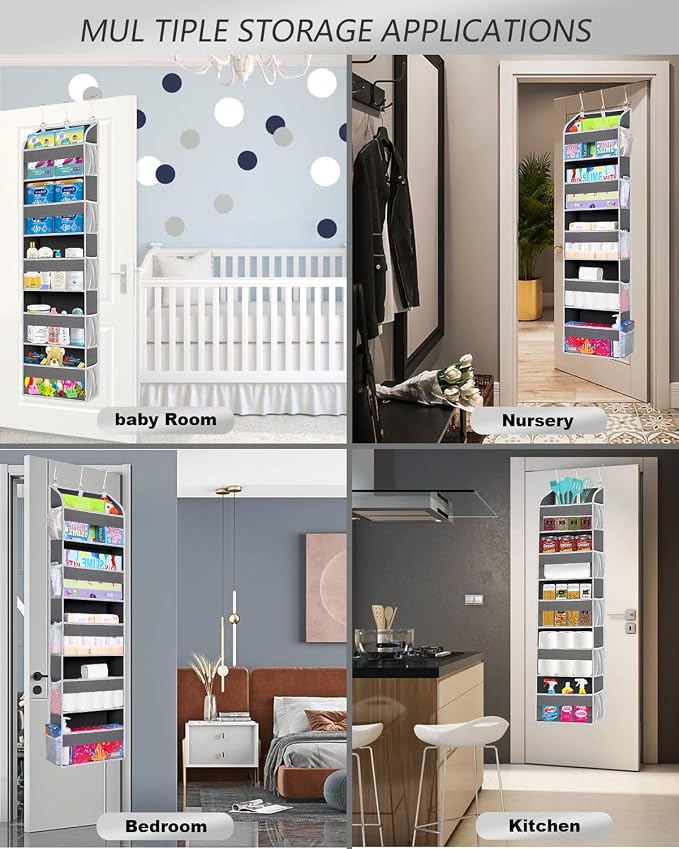 TAHAVICE 2 Pack Over the Door Storage Organizer, 5 Large & 10 Mesh Pockets | Hanging Storage Organizer with 40lb Capacity and Door Storage Space Saving for Bedroom,Bathroom,Nursery,Babyroom(Dark Gray)