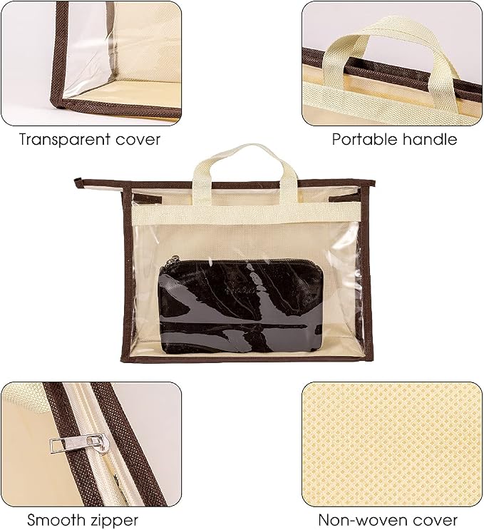 Clear Handbag Storage Bags Purse Organizer for Closet, Zipper Hanging Storage Bag for Handbags, S, 2PCS