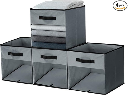 DECOMOMO Storage Bins, Cube Storage Bin with Window | 13x15x13", 6 Pack, Fabric Storage Cubes for Shelves (Grey)
