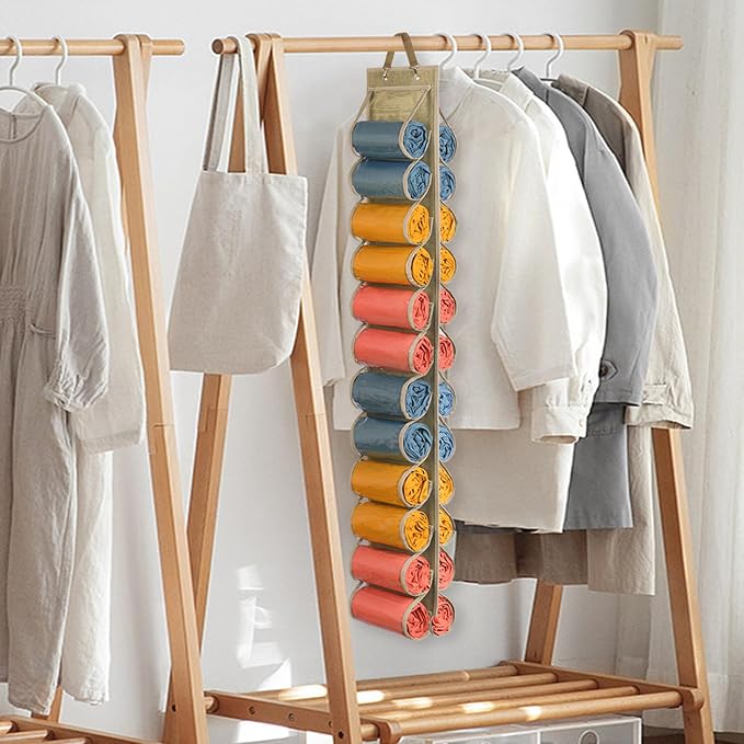 Lirex Scarf Storage Organizer with 24 Pockets, Yoga Legging Storage Organizer for Family Closet Bedroom, Light Coffee