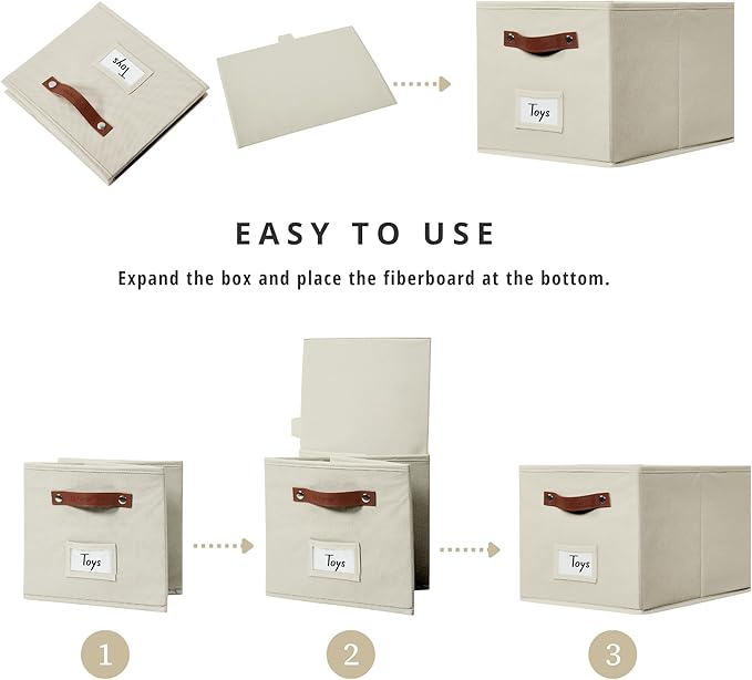 DECOMOMO Storage Bins, Large Fabric Baskets for Shelves, Beige (4 Pack) | 15" x 11" x 9.9" foldable closet organizers and storage bins with labels & handles