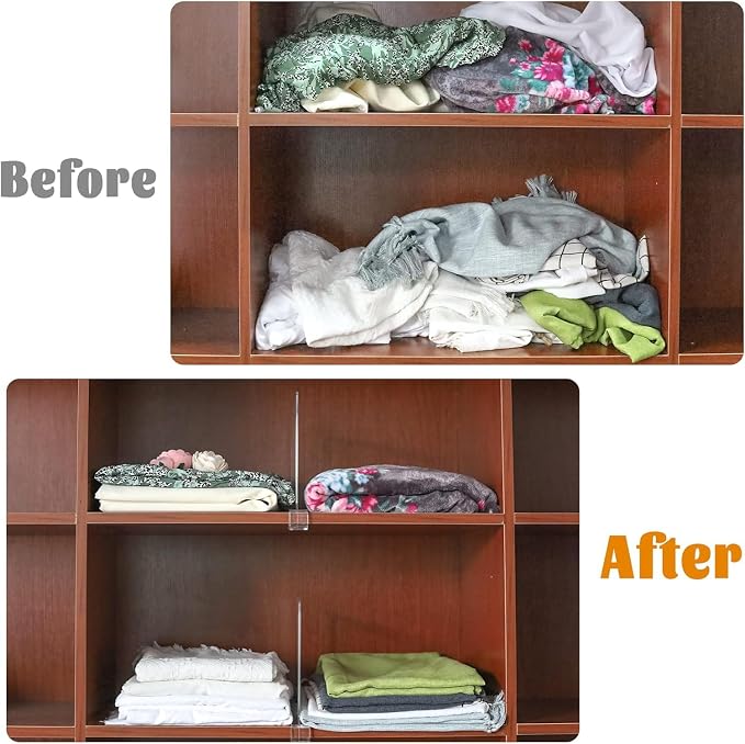 Acrylic Shelf Dividers for Closet Organization, Closet Shelf Organizer Closet Separator for Wood Shelves Clear Shelf Dividers for Closets (6 Pack)