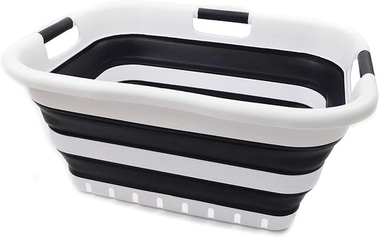 SAMMART 41L (10.8 gallon) Collapsible 3 Handled Plastic Laundry Basket - Foldable Pop Up Storage Container/Organizer - Portable Washing Tub - Space Saving Hamper/Basket (3 handled rectangular, Black)