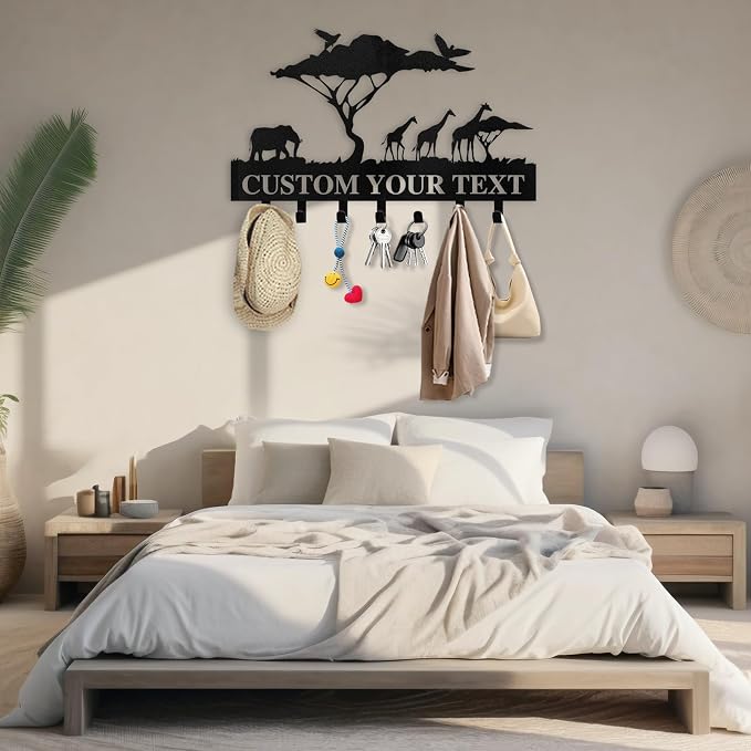 Dyoart Personalized Key Holder for Wall | Custom Name Metal Cabin Key Hooks | Coat Hook Key Rack Wall Mount | Metal Wall Key Holder | Animal Theme African Art Decor for Living Room Hallway Office