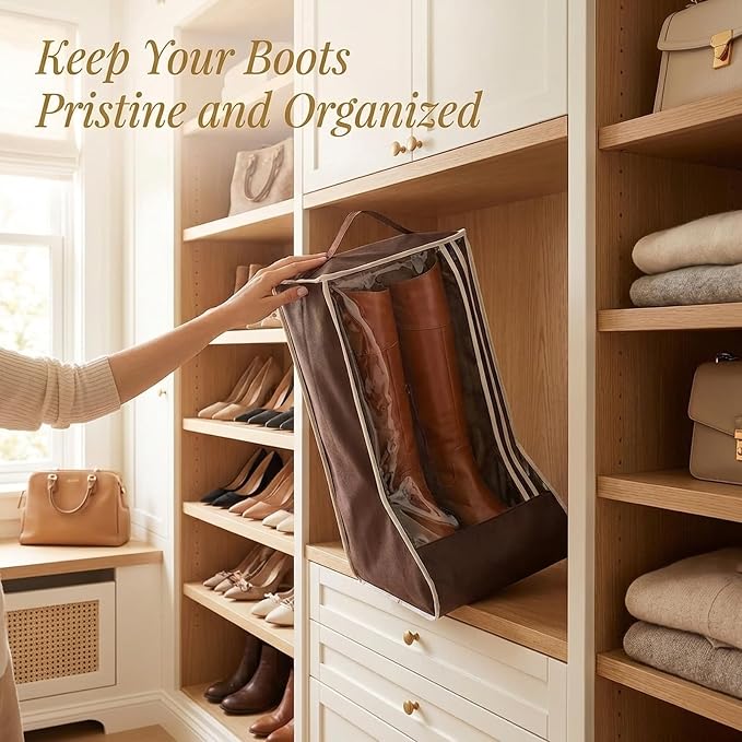 Boot Storage Bag Organizer,Dustproof Boot Bags for Cowboy Boots,Portable Travel Shoe Protector Bags,Tall Boot Covers Storage Organizer for Packing (2 pcs Brown)
