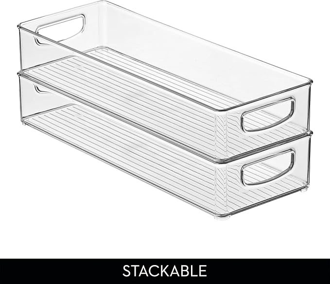 iDesign Slim Extra Long Clear Storage Bin, 4-Pack | Narrow, Stackable, Kitchen or Pantry Organizer
