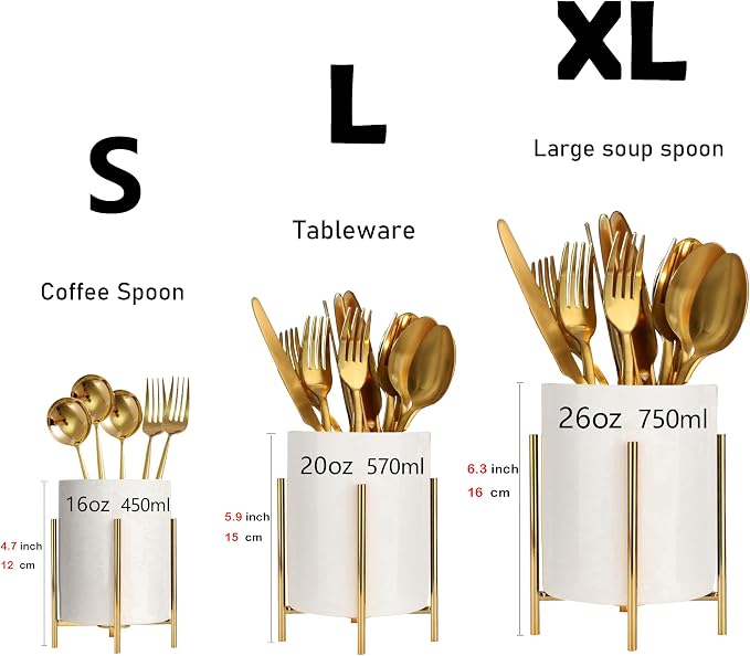 Utensil Organizer for kitchen, Knives and Forks with Shiny metal frame Tray for Farmhouse Kitchen Decor and Countertop(6.3 * 4.33inch)