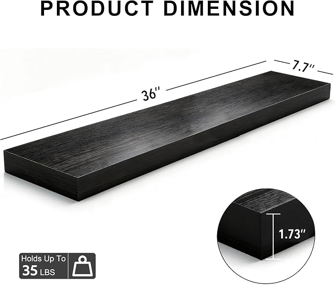 Floating Shelves for Wall(Set of 2)-36 Inch Black Wood Wall Shelf with Invisible Brackets for Bathroom,Bedroom,Drawingroom,Kitchen for Decor(Black,2pcs)