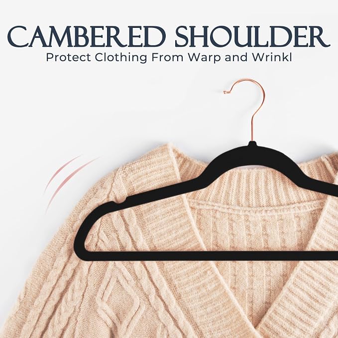 HOUSE DAY Black Velvet Hangers 60 Pack, Premium Non-Slip Felt Hangers, Sturdy Black Clothes Coat Hanger Heavy Duty, Durable Suit Hanger for Space Saving, No Marks Gold Hook