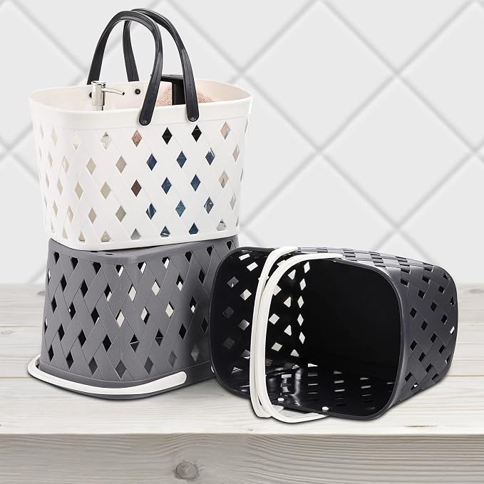 Hacaroa 3 Pack Portable Shower Caddy with Handles, Plastic Tote Storage Basket Toiletry Organizer Bin for Holding Soap, Shampoo, Cosmetics, Bathroom, College Dorm, Kitchen, Camp, Gym, 3 Colors
