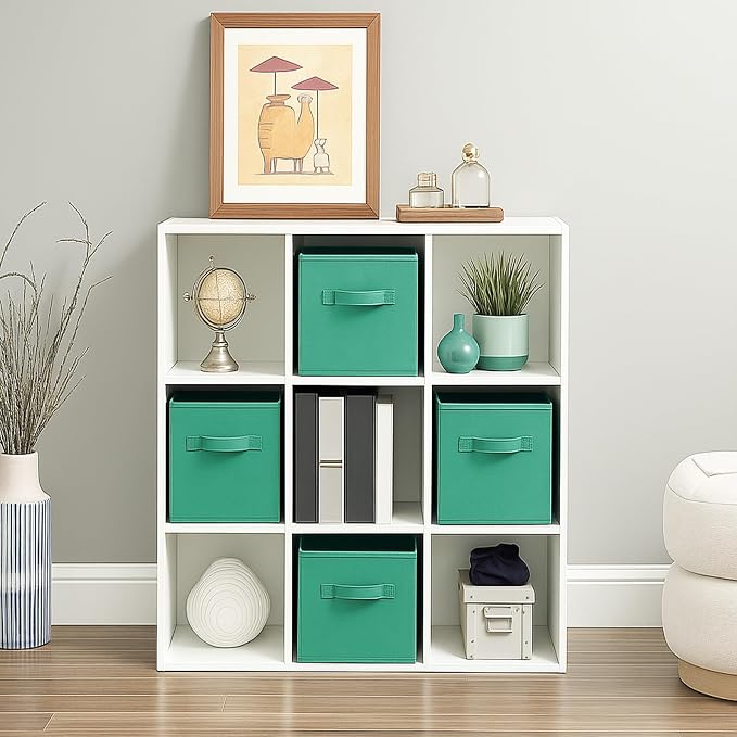 PowerKing Collapsible Storage Cubes with Handles, Fabric Foldable Bins for Closet Shelves, Durable Organization Storage Bins, 10.5'' x 11'' x 10.5'' (6Pack, Forest Green)