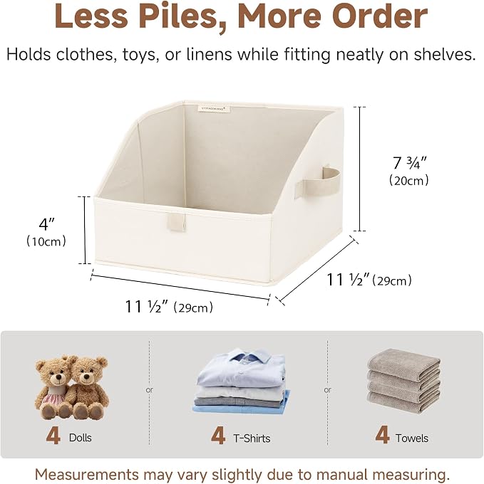 StorageWorks Closet Storage Bins, Trapezoid Organizer Box for Shelves, Fabric Clothes Bin, Foldable Organizing Baskets with Handles, Small, Beige, 3-Pack