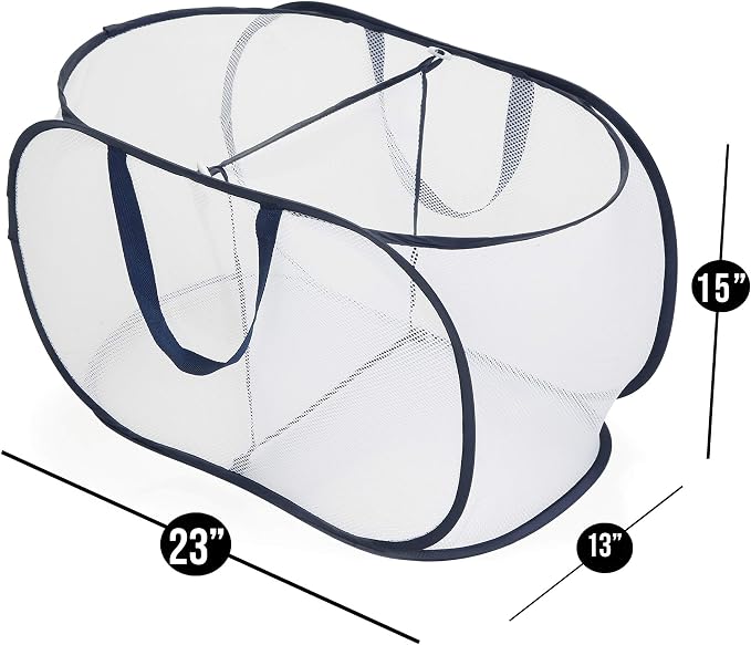 Smart Design Deluxe Mesh Pop Up 2 Compartment Laundry Sorter Hamper Basket - VentilAir Fabric Collapsible Design - for Clothes & Laundry - Home Organization (Holds 2 Loads) (23 x 15 Inch) [White]