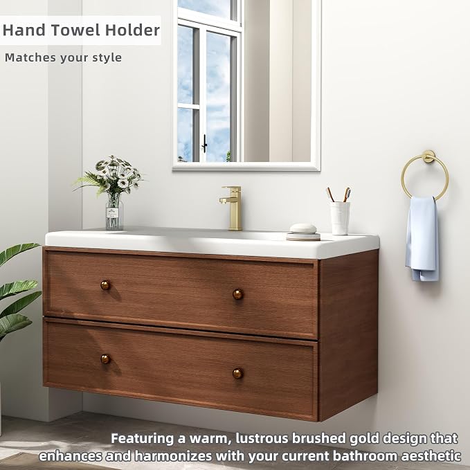 APLusee Brushed Gold Bath Towel Ring, 304 Stainless Steel Heavy Duty Towel Holder for Bathroom, Wall Mounted