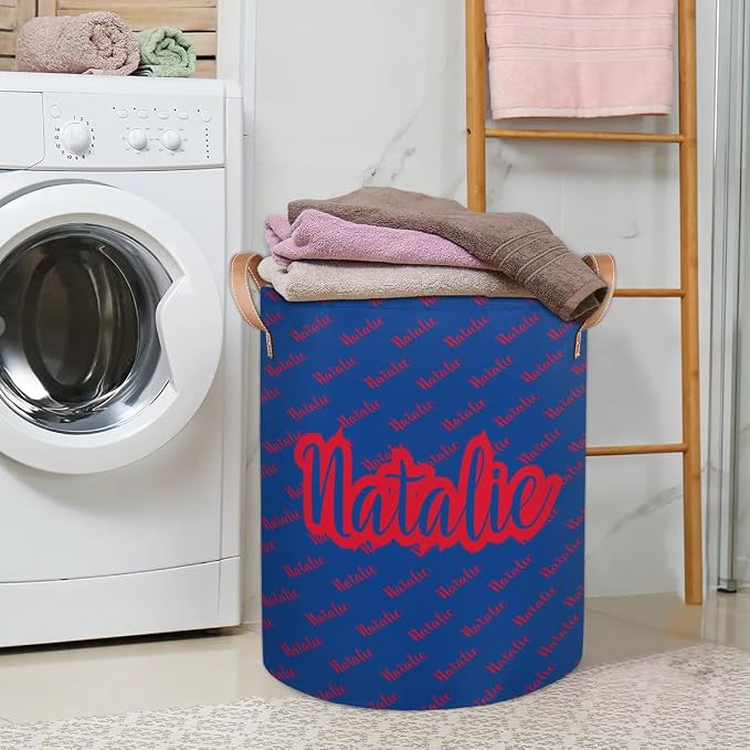 Personalized Laundry Basket, Custom Gift Laundry Hamper, Collapsible Nursery Waterproof Laundry Baskets, Dirty Clothes Toy Hamper with Handles Name Red Blue