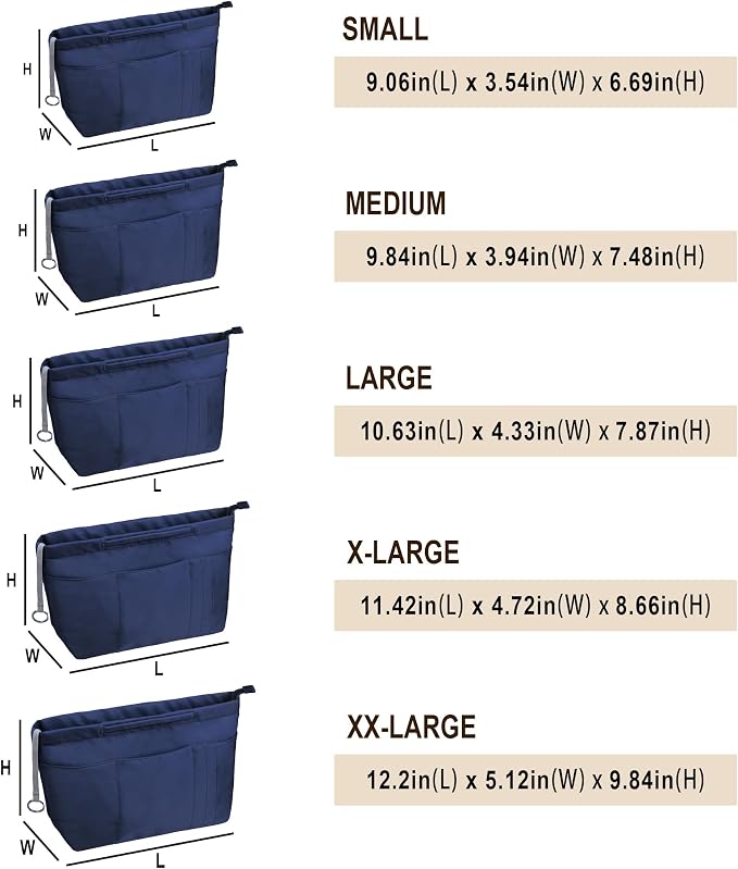 Vercord Purse Insert Organizers for Tote Handbag Bag in Bag with Zipper Liner Bag Organizer for Women 14 pockets