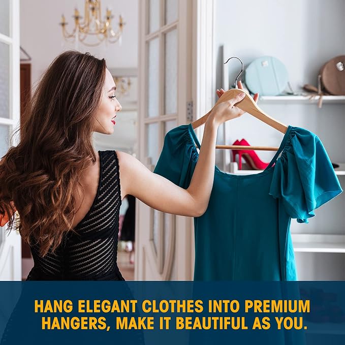 Wooden Hanger 10 Pack,Wood Hanger Solid Shirt Hangers with Pants Bar,Heavy Duty & Slim Coat Hanger,for Suit Coat Jacket Pants（Natural）