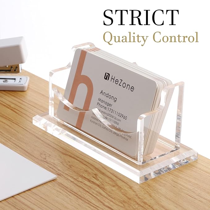 HeZone Business Card Holder for Desk Display, Clear Acrylic Cards Organizer Stand for Men and Women, Business Cards Case Rack 1 Pack, Holds 50 Cards-1 Slot