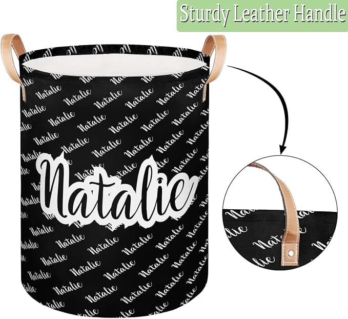 Personalized Laundry Basket, Custom Gift Laundry Hamper, Collapsible Nursery Waterproof Laundry Baskets, Dirty Clothes Toy Hamper with Handles Name Black