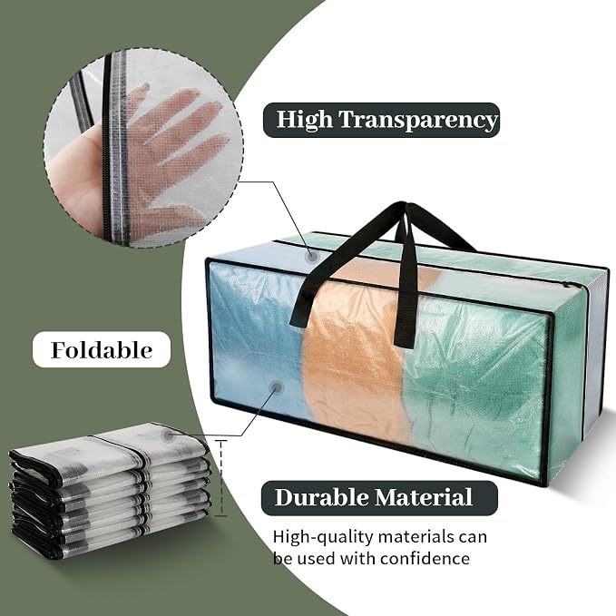 Heavy Duty Clear Moving Bags with Strong Zipper & Comfortable Handles | 6 Pack Extra Large Storage Bags Totes Moving Boxes Packing Supplies for College Dorm Room Essentials Compatible with IKEA