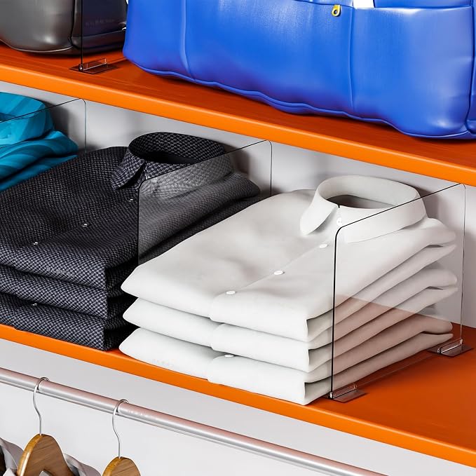 Yieach 10 Pack Acrylic Shelf Dividers for Closet Organization - Suitable for All Cupboard,Wood Shelves -Clear Closet Dividers for T Shirt,Towel,Bag,Purse Dividers,Handbag Organizer,Sweater Organizer