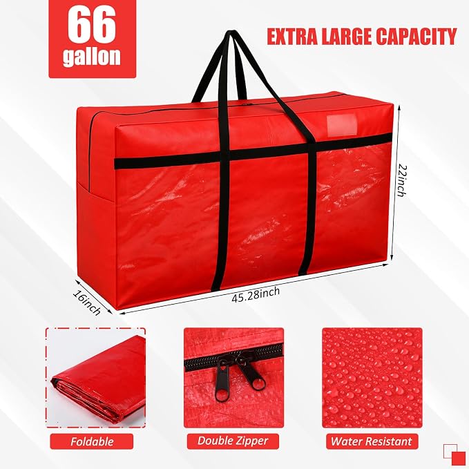 6 Pcs 66 Gallon Extra Large Moving Bags Heavy Duty Storage Bag with Strong Zipper Handle Foldable XXL Jumbo Storage Tote Packing Moving Box for College Dorm Travel Cloth Duffle (Red)