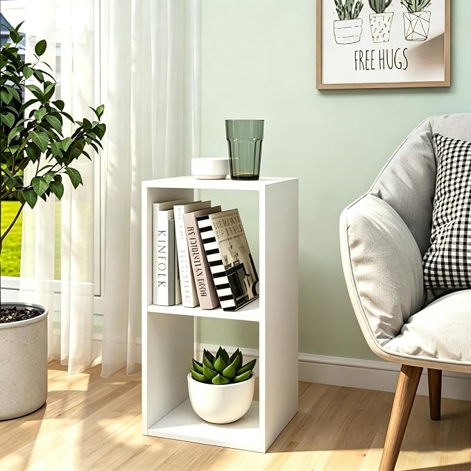 2 Cube Shelf Bookcase, White, 11in | 2026, Anti-Tipping Kits, Reversible Open Back, Multi Layer Multi Grid Partition Layout