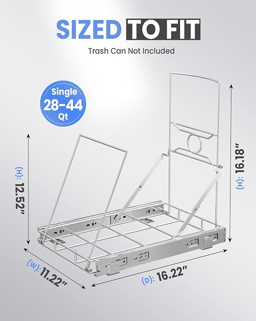 Pull Out Trash Can Cabinet Organizer, Stainless Steel Trash Can Slider for Kitchen Cabinet, Under Sink Slide Out Trash Can Rack for 7-11 Gallon Bins, Silver, Bin Not Included