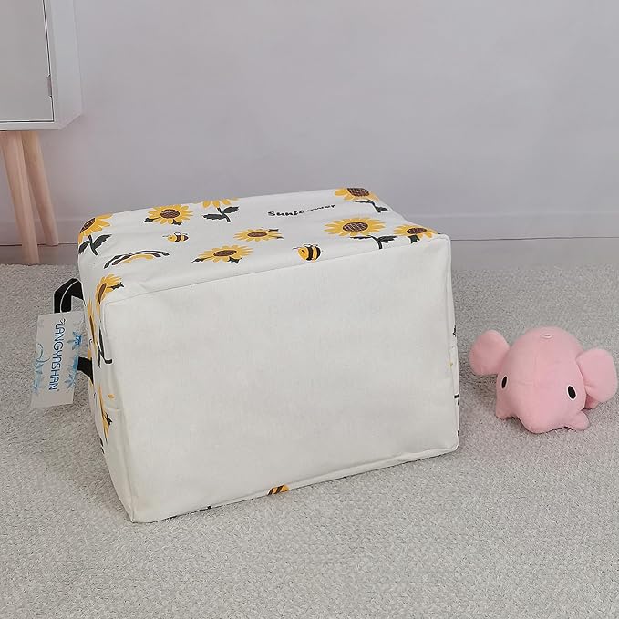 Rectangular Collapsible Sunflower Storage Basket Nursery Organizer | Storage Bin Foldable Canvas with Handles for Organizing Home Kitchen Children Toys Office Closet Shelf Baskets