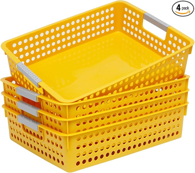 Soddeph A4 Paper Trays for Classroom with Grip Handles,Book Baskets for Library, Drawers, Office, Home,Desk,Turn in Trays Classroom Plastic Storage Baskets