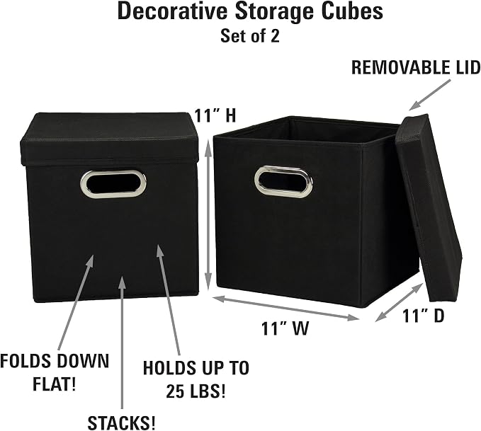 Household Essentials 34-1 Decorative Storage Cube Set with Removable Lids | Black | 16-Pack