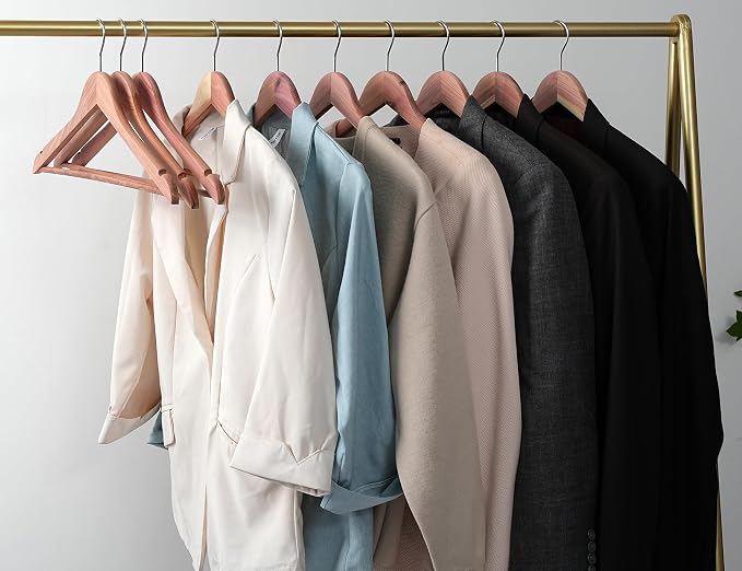 American Red Cedar Wooden Coat Suit Hangers 20 Pack, Wood Skirt Dress Hangers, Smooth Cut Notches- 360°Flexible Hook- Solid Non-Slip Bar-Natural - HL03N2